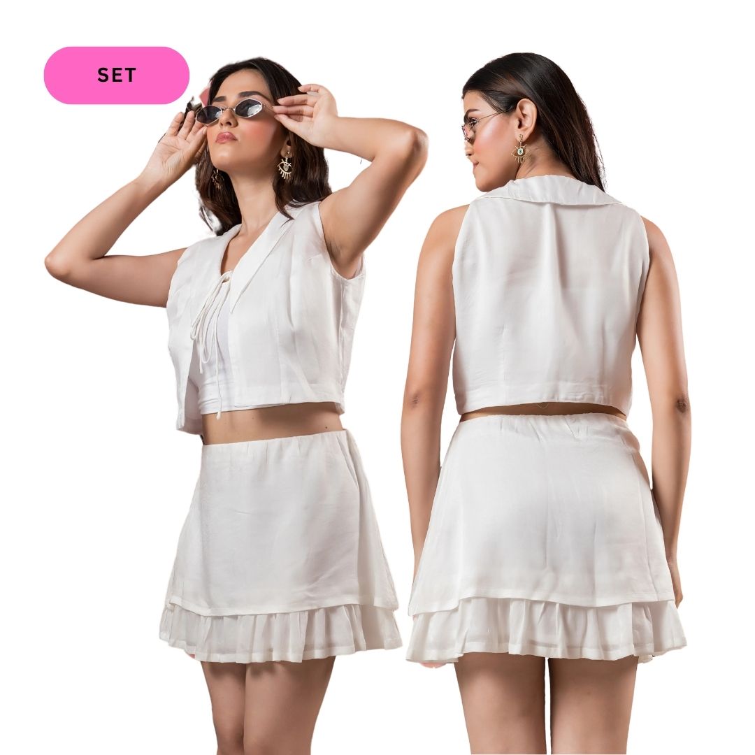 White Front Tie Waistcoat with Skirt