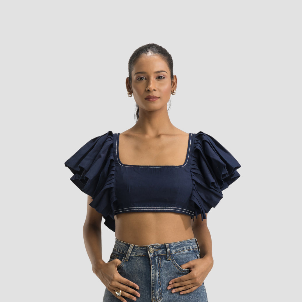 Feather Pleated Sleeve Top