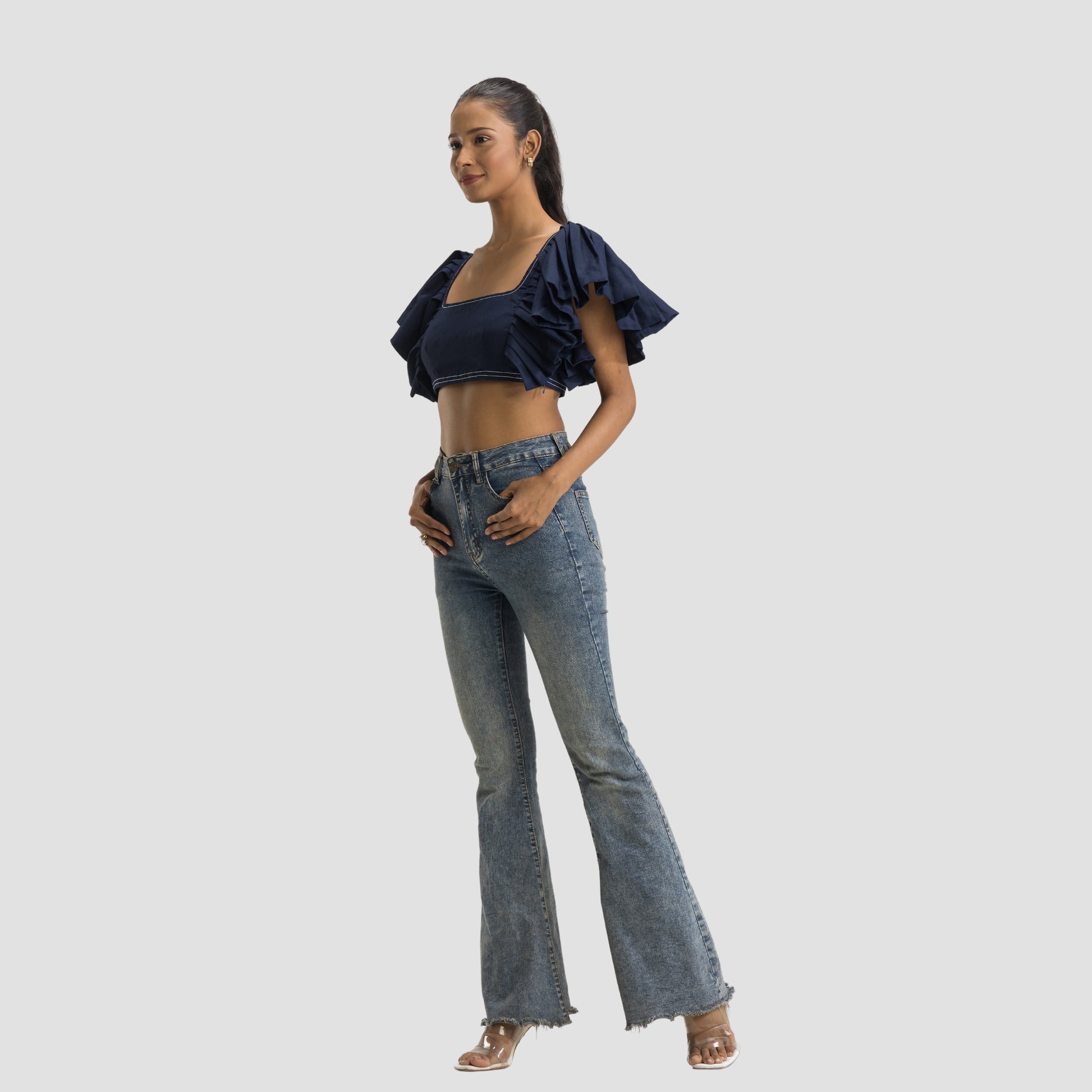 Feather Pleated Sleeve Top