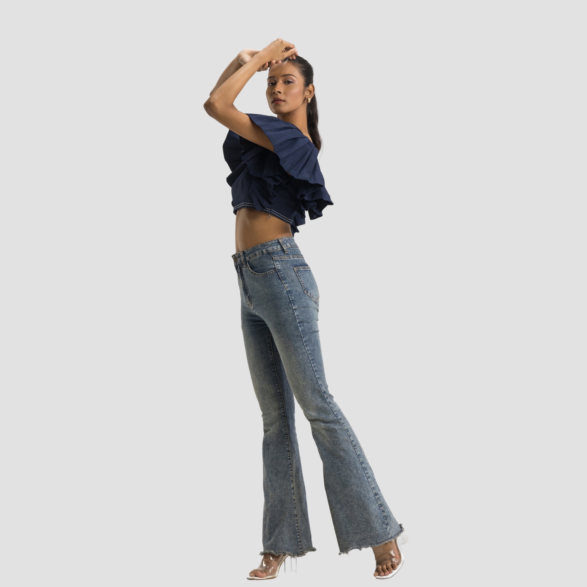 Feather Pleated Sleeve Top