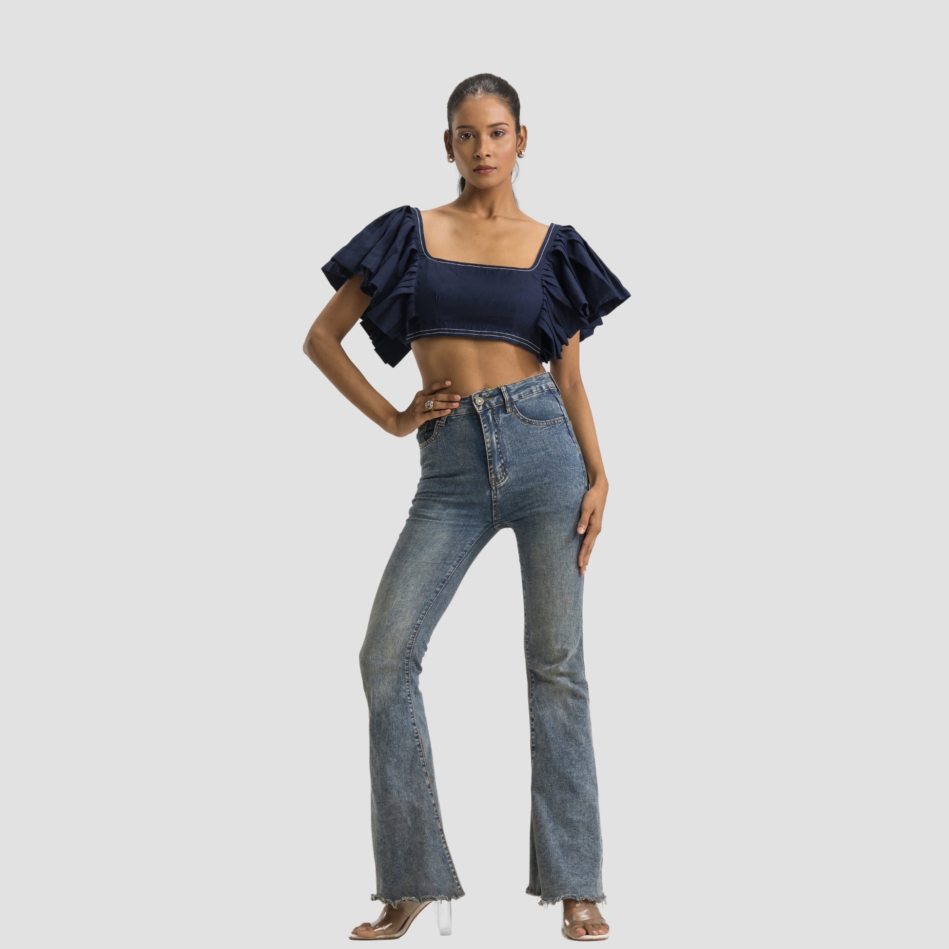 Feather Pleated Sleeve Top
