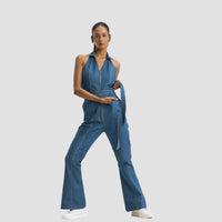 Halter Neck Denim Overalls