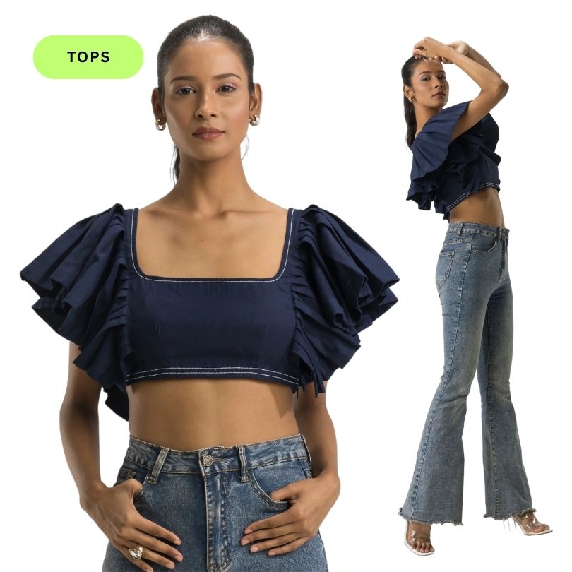 Feather Pleated Sleeve Top