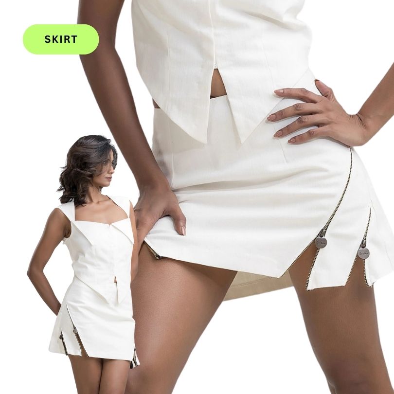 White Denim Zip Up Skirt
