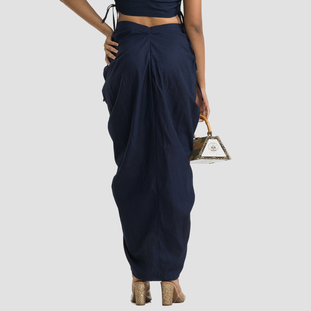 Denim Rouched Tie Up Skirt