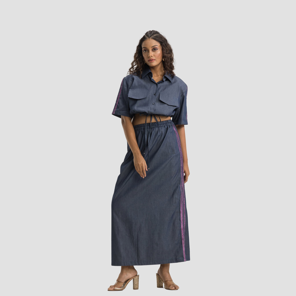 Boxy Denim Jacket Shirt with Skirt