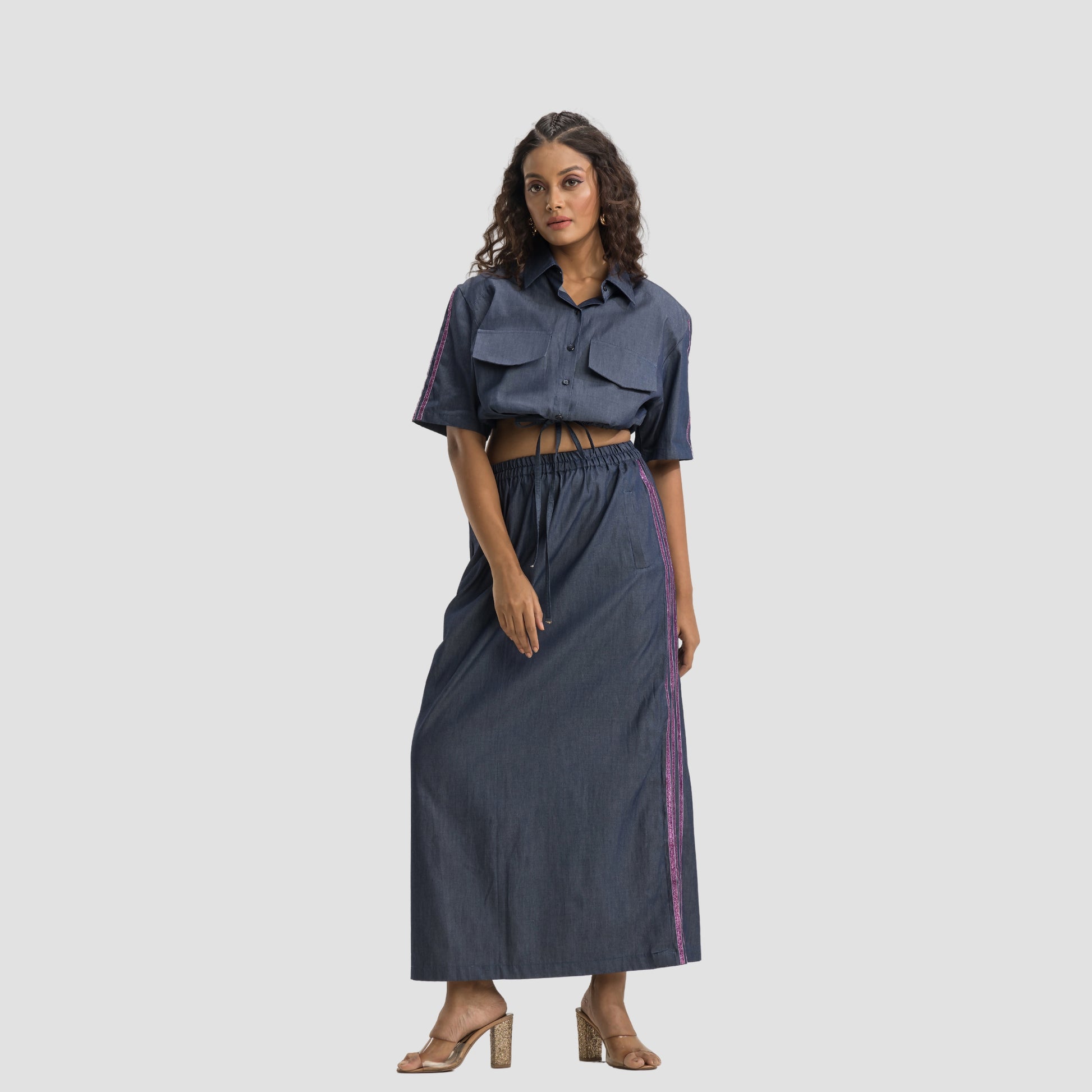 Boxy Denim Jacket Shirt with Skirt