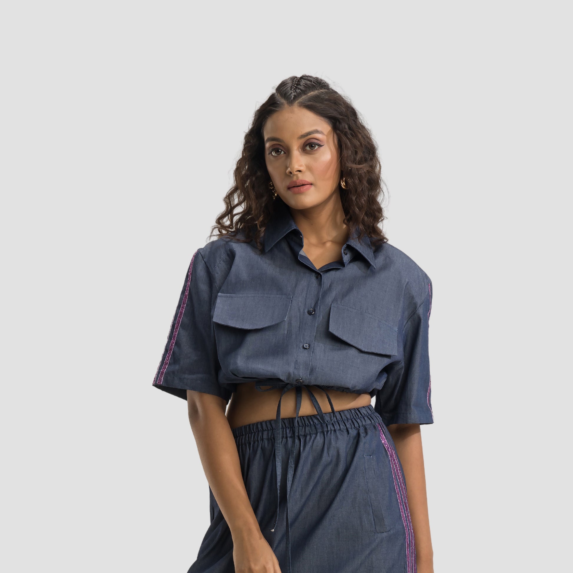 Boxy Denim Jacket Shirt with Skirt