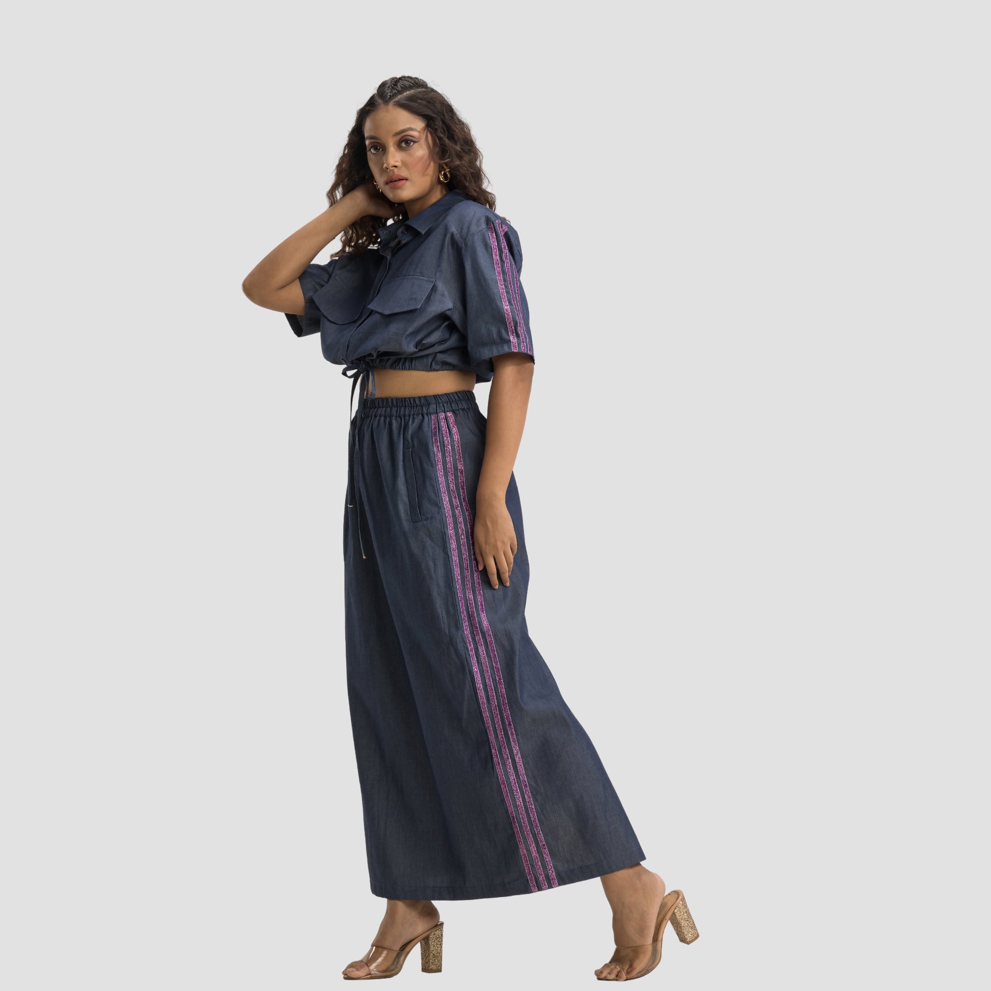 Boxy Denim Jacket Shirt with Skirt