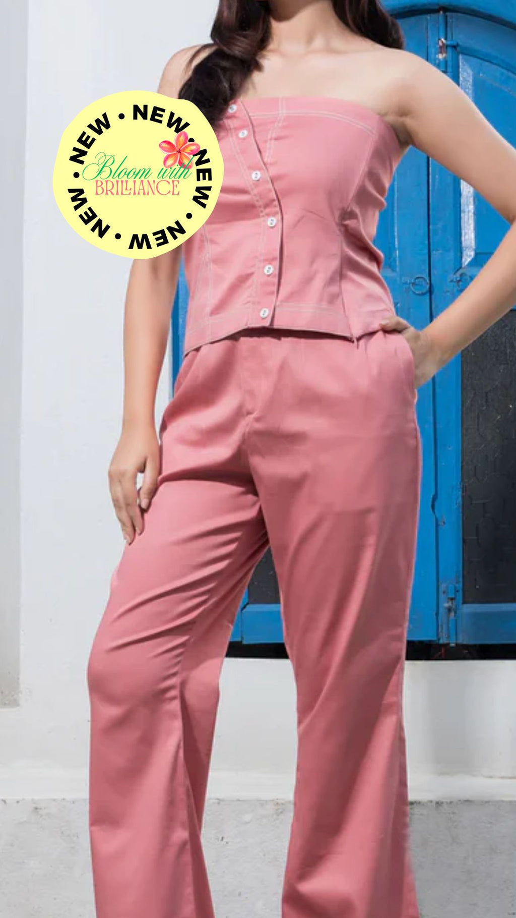 Pink Co-Ord Set with White Thread Line