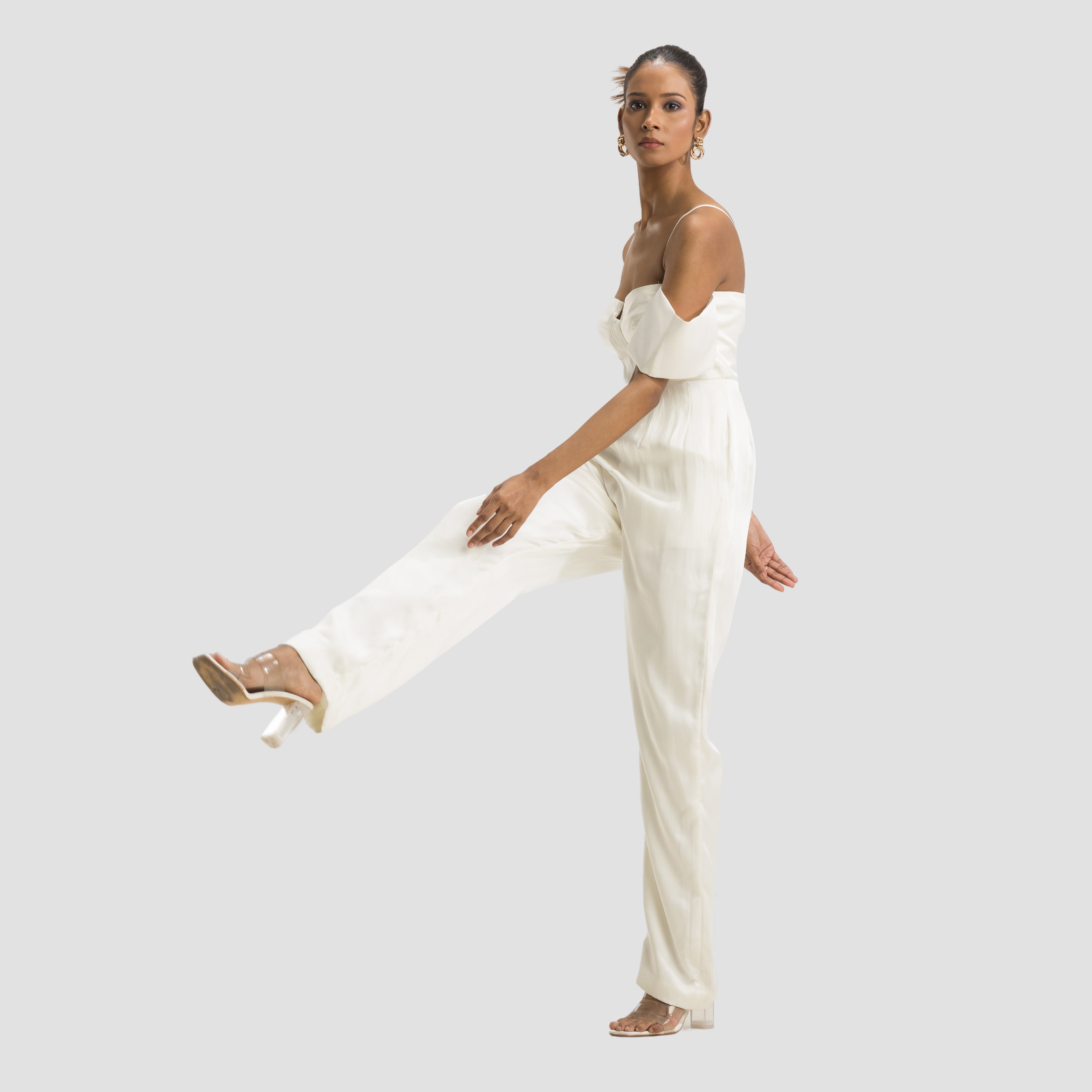 Off Shoulder White Jumpsuit