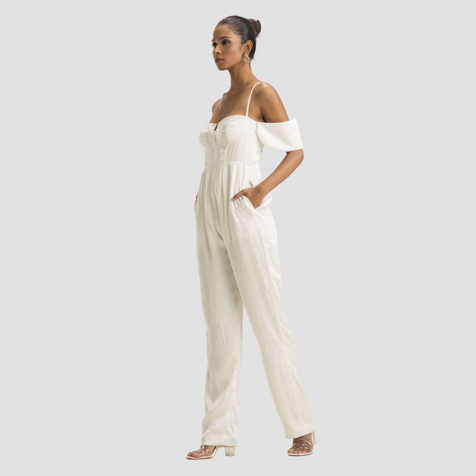 Off Shoulder White Jumpsuit