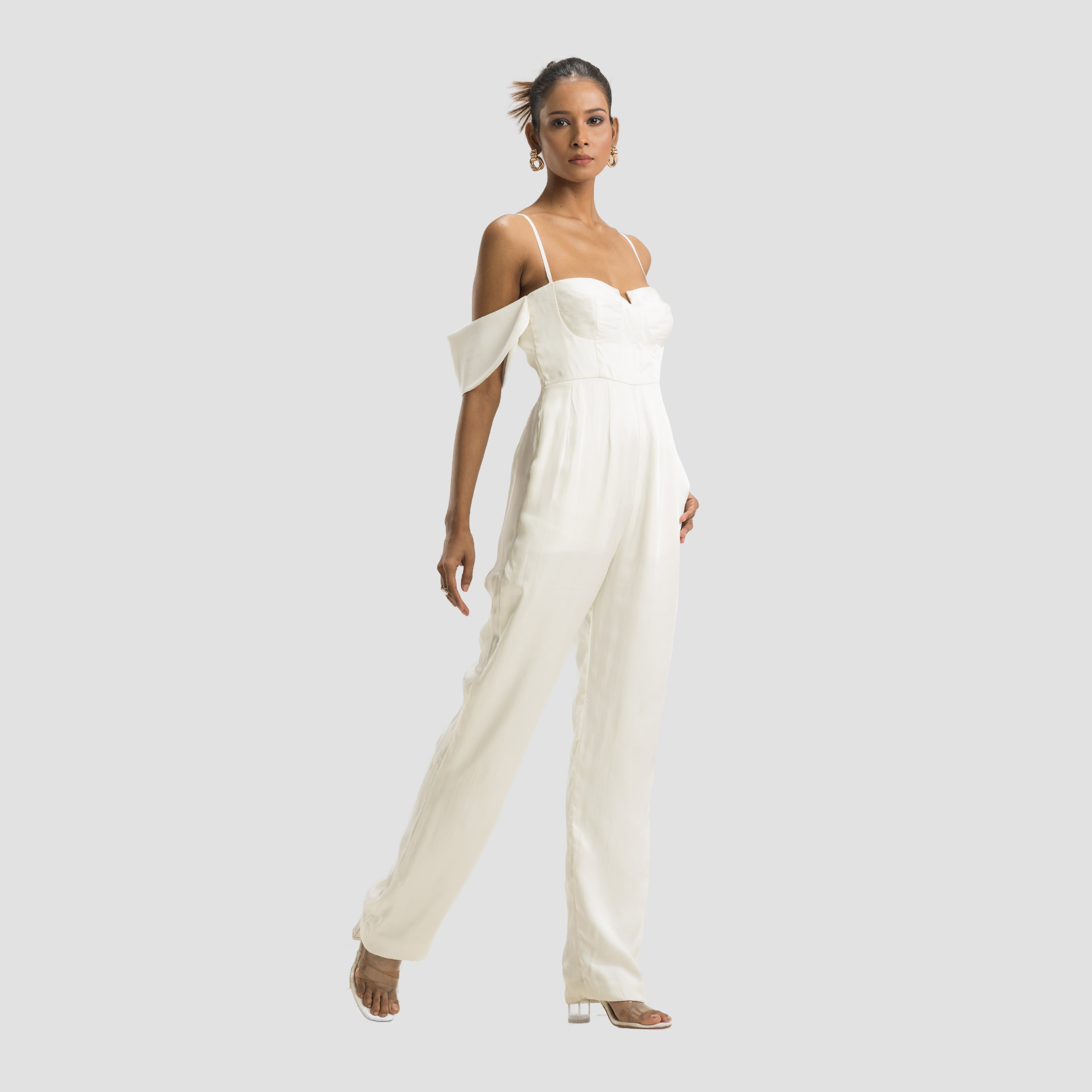 Off Shoulder White Jumpsuit