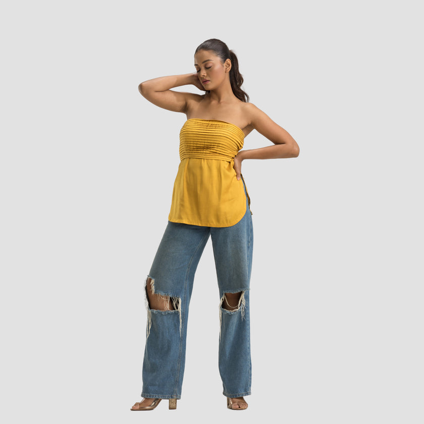 Mustard Pleated Tube Top