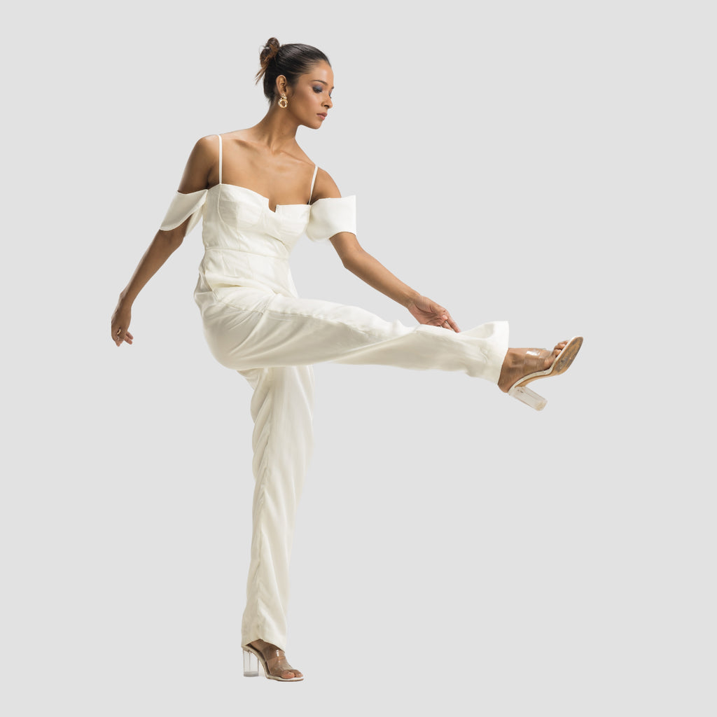 Off Shoulder White Jumpsuit