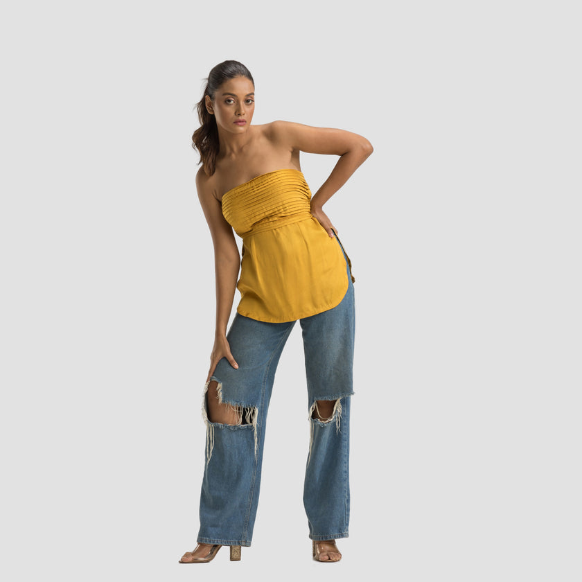 Mustard Pleated Tube Top