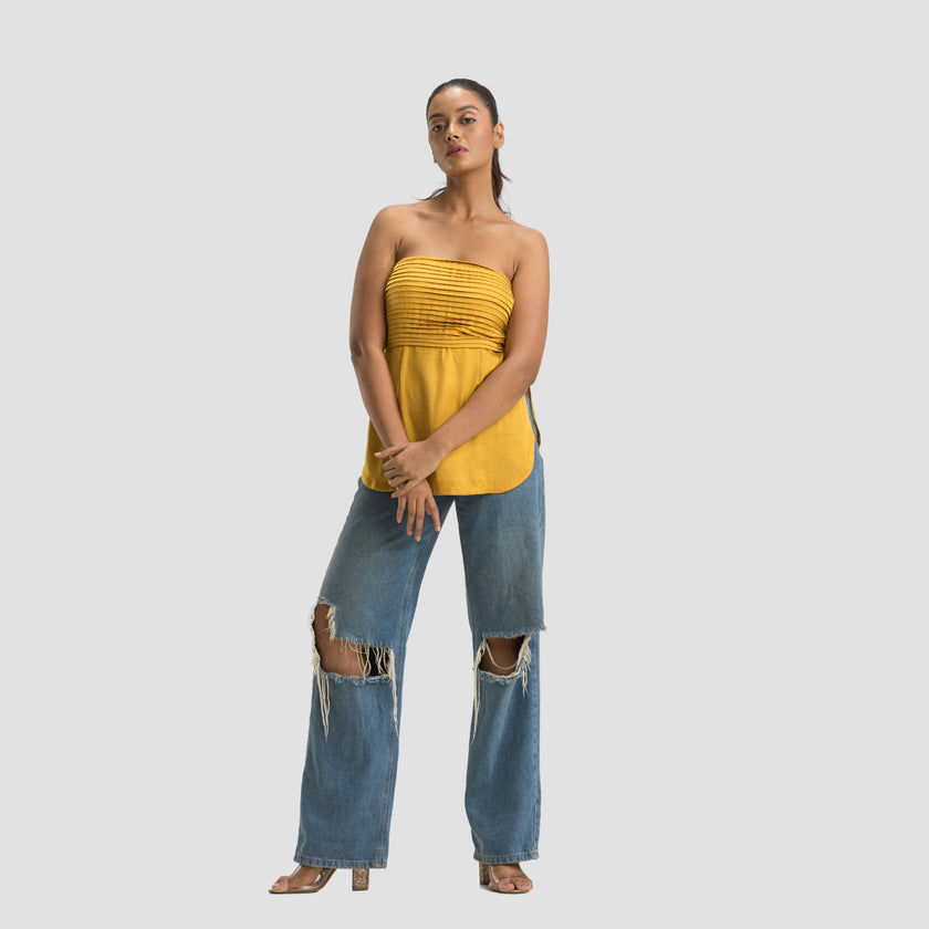 Mustard Pleated Tube Top