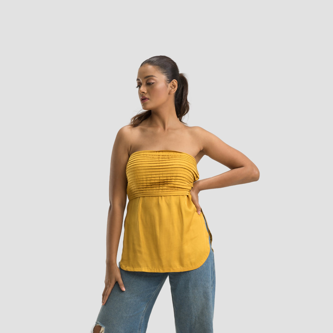 Mustard Pleated Tube Top