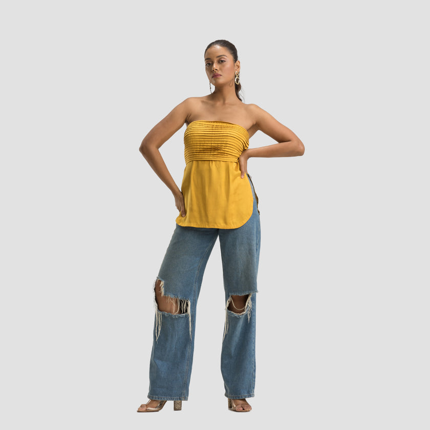 Mustard Pleated Tube Top