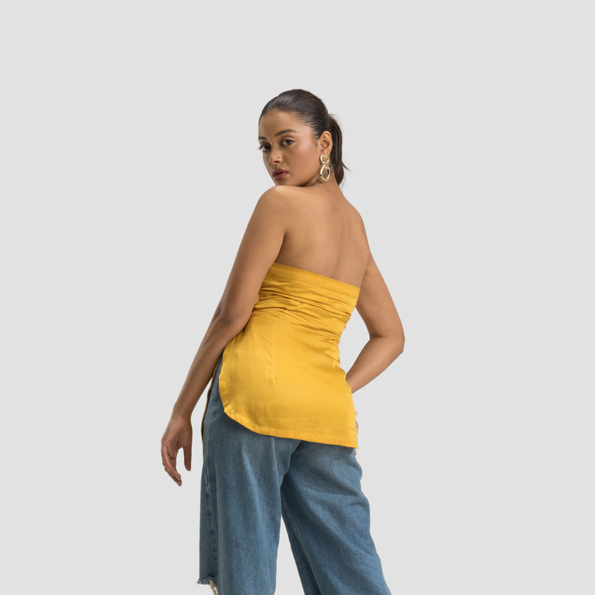 Mustard Pleated Tube Top