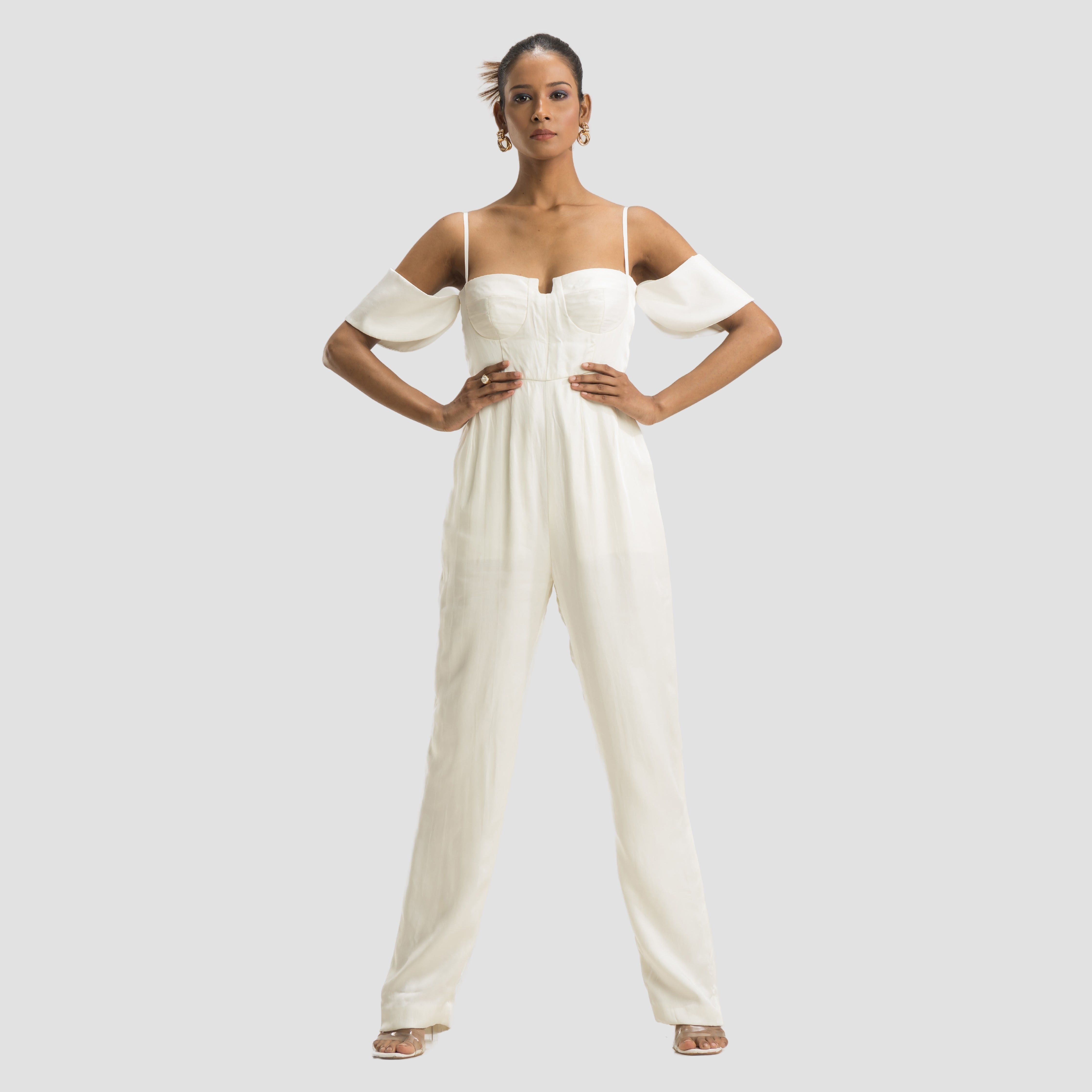 Off Shoulder White Jumpsuit