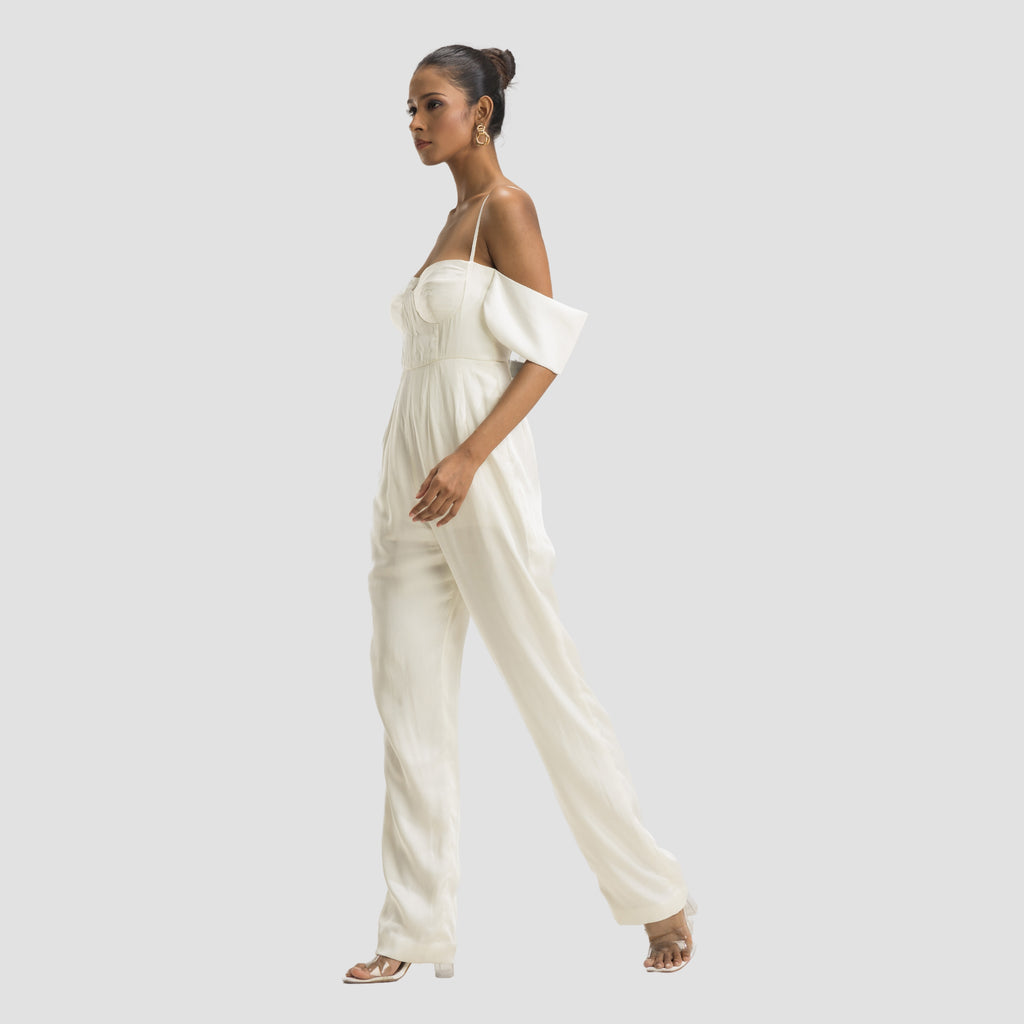Off Shoulder White Jumpsuit