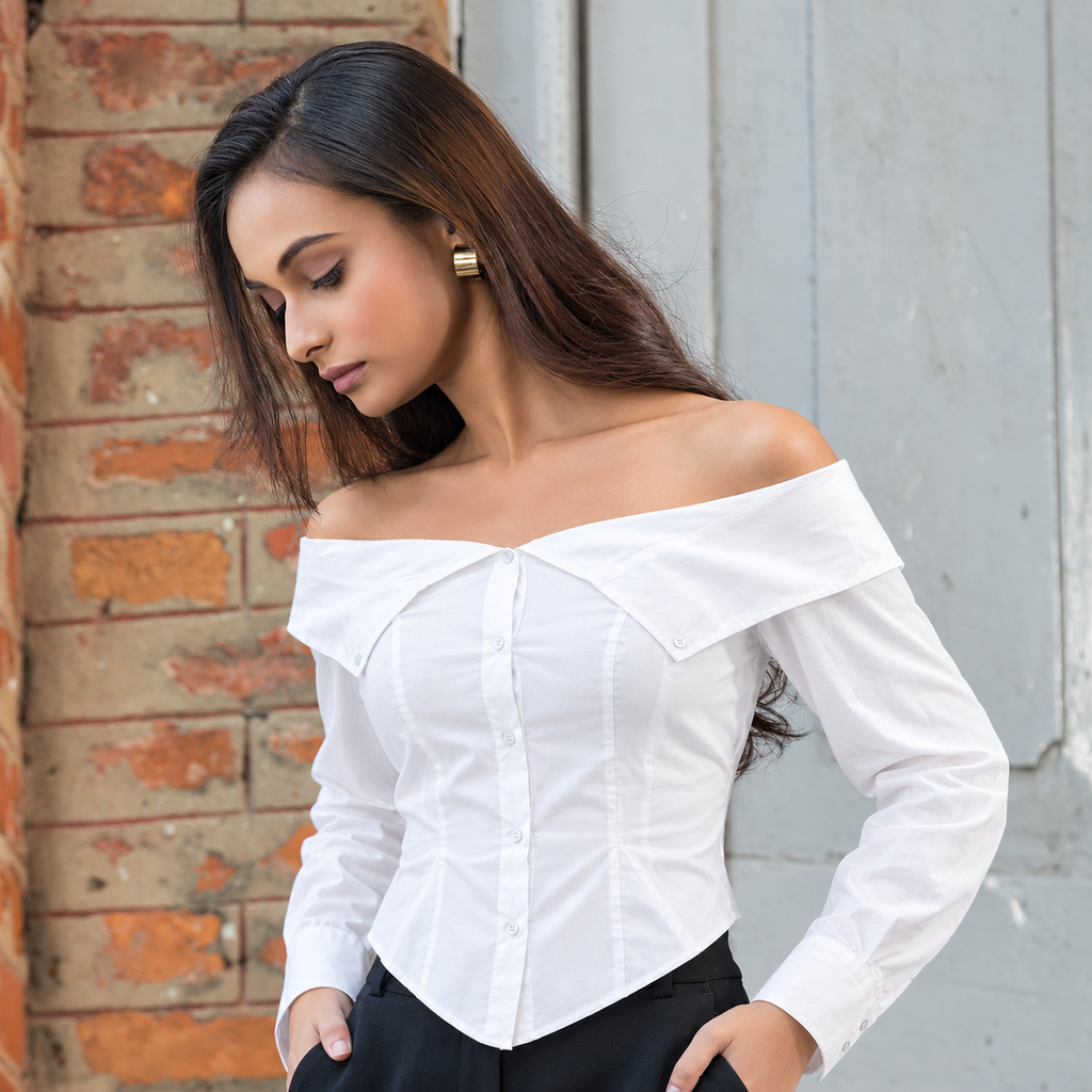 White Off-Shoulder Shirt