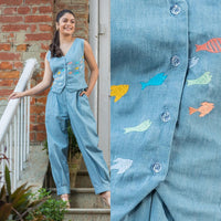 Fishes Embroidered Denim Co-Ords Set