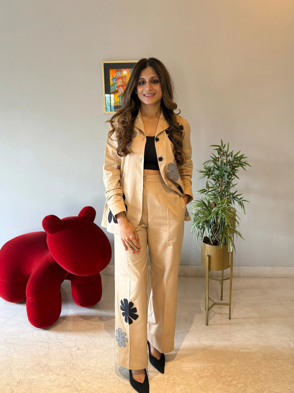 Beige Blazer Appliqués
