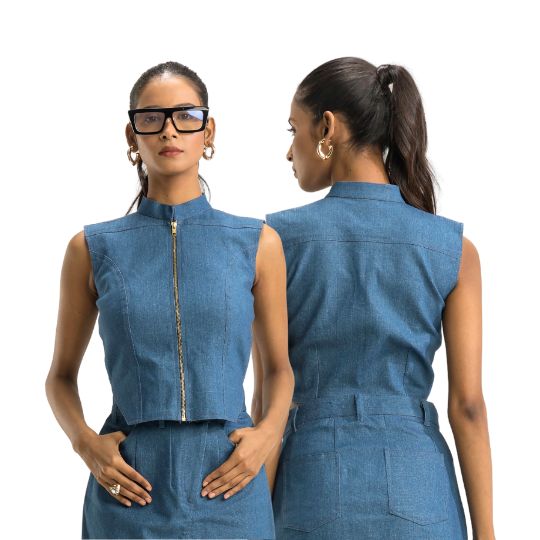 Zip Up Denim Top