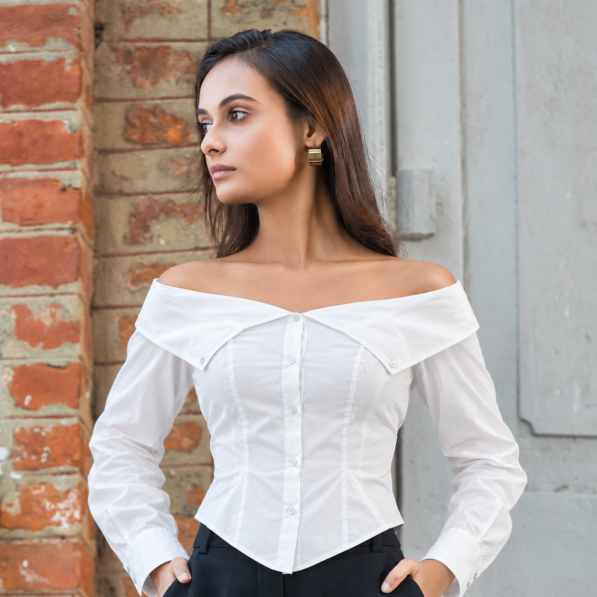 White Off-Shoulder Shirt